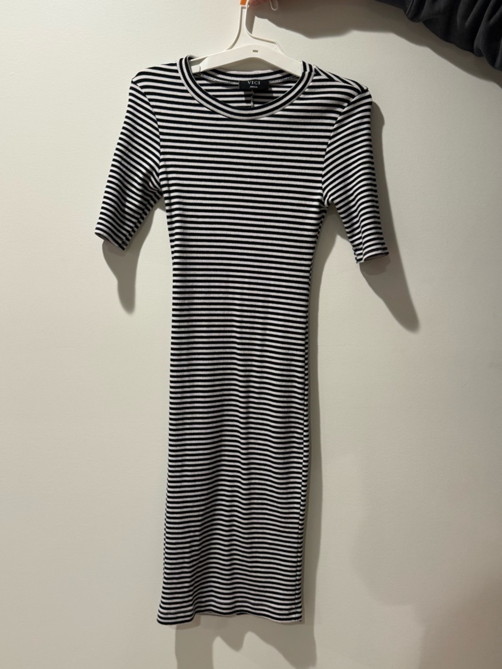 VICI Black & White Striped Ribbed Midi Dress